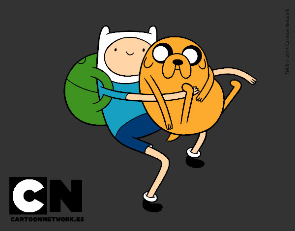 Dibujo Finn y Jake abrazados pintado por elisanche7