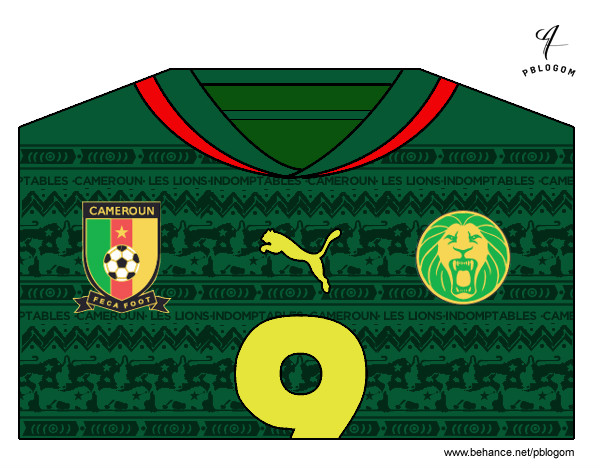 Dibujo Camiseta del mundial de fútbol 2014 de Camerún pintado por ThiaBia