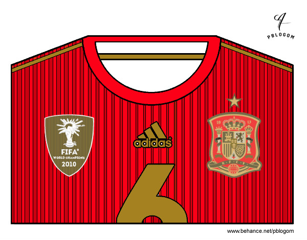 Dibujo Camiseta del mundial de fútbol 2014 de España pintado por ThiaBia