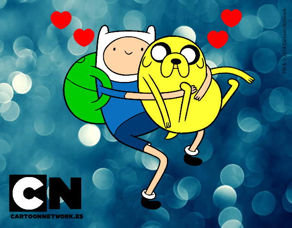 Dibujo Finn y Jake abrazados pintado por mendieta