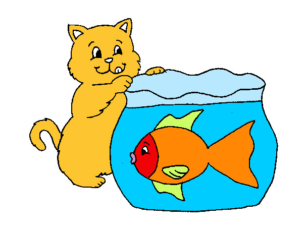 Dibujo Gato y pez pintado por alex12321