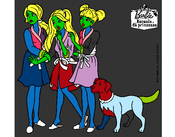 Dibujo Barbie y sus amigas en bata pintado por nayarita