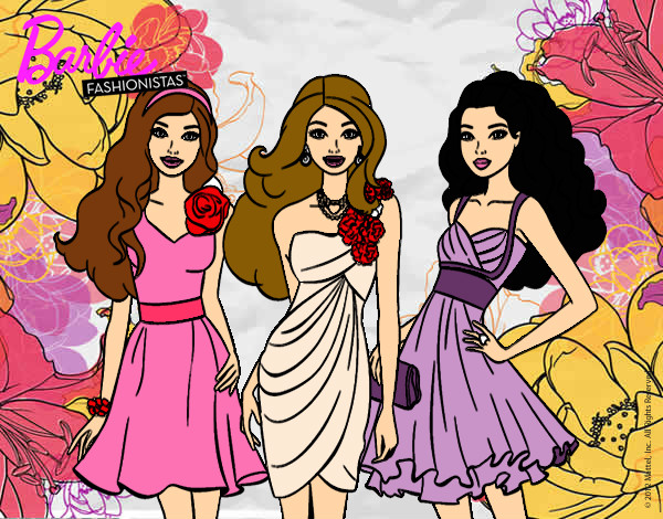 Dibujo Barbie y sus amigas vestidas de fiesta pintado por anabel123