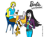 Dibujo Barbie y su hermana merendando pintado por toyito