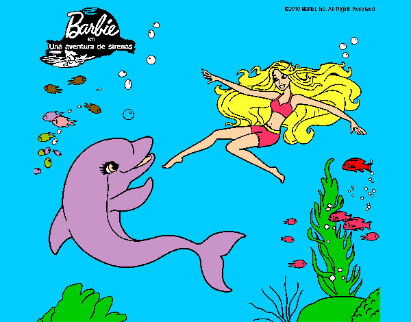 Dibujo Barbie jugando con un delfín pintado por ashka