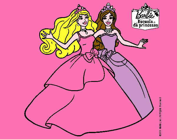 Dibujo Barbie y su amiga súper felices pintado por franse