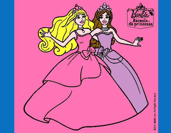 Dibujo Barbie y su amiga súper felices pintado por franse