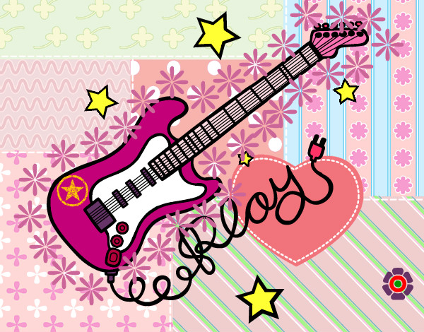 Dibujo Guitarra y estrellas pintado por Rosap