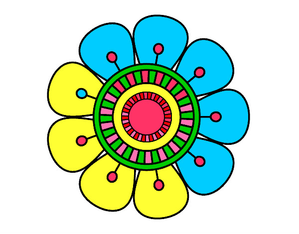 Dibujo Mandala en forma de flor pintado por PsicoPitu