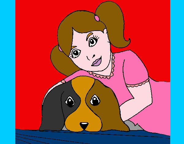 Dibujo Niña abrazando a su perro pintado por adilia