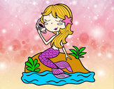 Dibujo Sirena sentada en una roca con una caracola pintado por Sami12
