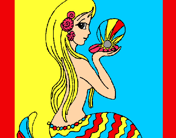 Dibujo Sirena y perla pintado por campa
