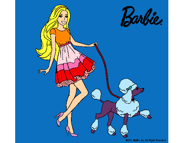 Dibujo Barbie paseando a su mascota pintado por da12306