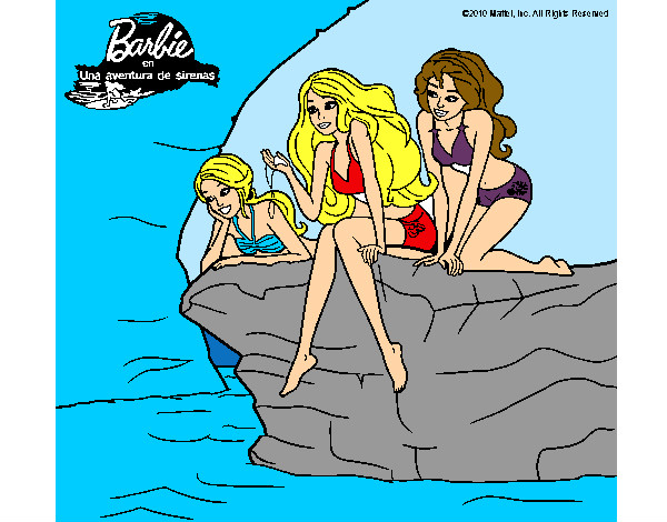 Dibujo Barbie y sus amigas sentadas pintado por VictoriaZr