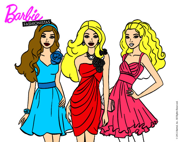 Dibujo Barbie y sus amigas vestidas de fiesta pintado por VictoriaZr