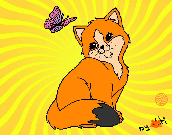 Dibujo Gatito y mariposa pintado por Dafne06