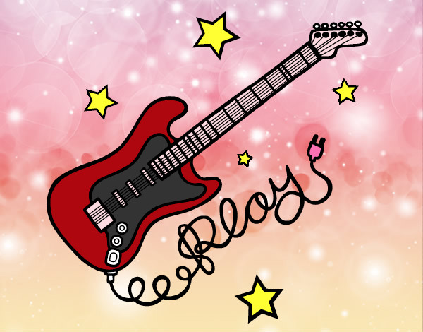 Dibujo Guitarra y estrellas pintado por tamiz  