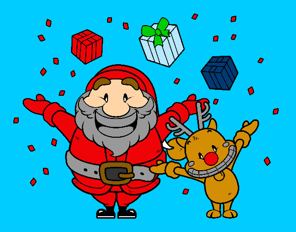 Dibujo Santa y reno con regalos pintado por Ruben9