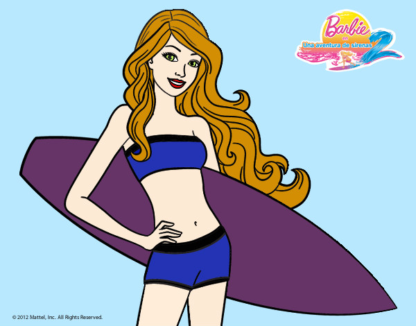 Dibujo Barbie con tabla de surf pintado por Danielaa1D