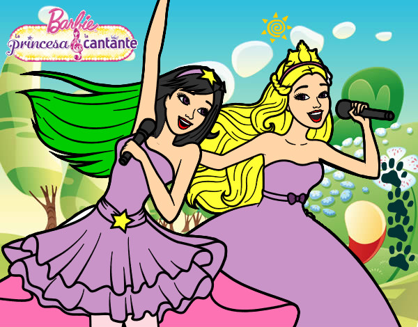 Dibujo Barbie y la princesa cantando pintado por espejo111