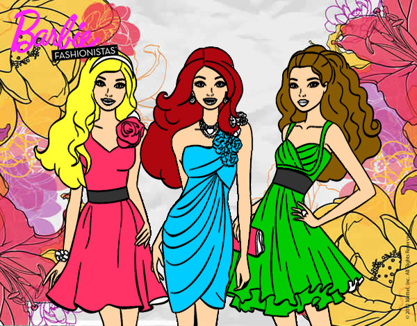 Dibujo Barbie y sus amigas vestidas de fiesta pintado por catibieber
