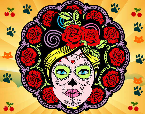 Dibujo Calavera mejicana femenina pintado por mezcal