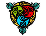 Dibujo Mandala con tres puntas pintado por colorino