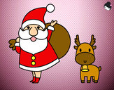 Dibujo Papá Noel y un reno pintado por Erika2003