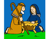 Dibujo Adoran al niño Jesús pintado por elsaanna 