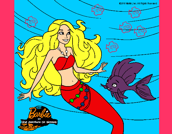 Dibujo Barbie sirena con su amiga pez pintado por miley15