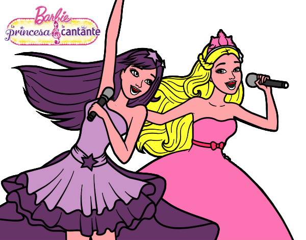 Dibujo Barbie y la princesa cantando pintado por almajimena