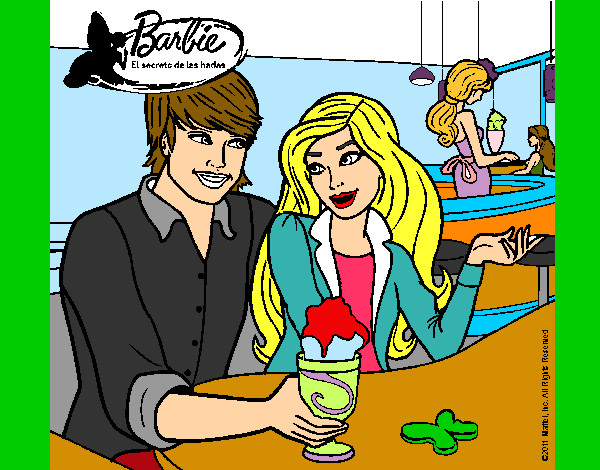 Dibujo Barbie y su amigo en la heladería pintado por BARBIENA