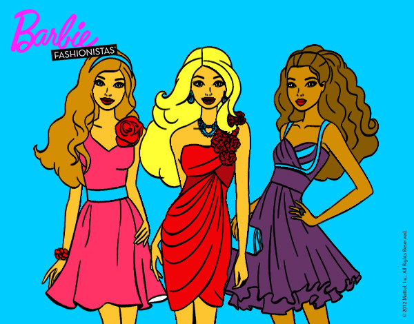 Dibujo Barbie y sus amigas vestidas de fiesta pintado por capucheta