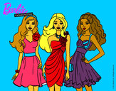 Dibujo Barbie y sus amigas vestidas de fiesta pintado por capucheta