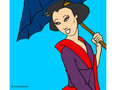 Dibujo Geisha con paraguas pintado por Mikuarts