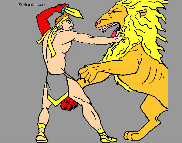 Dibujo Gladiador contra león pintado por bonillar