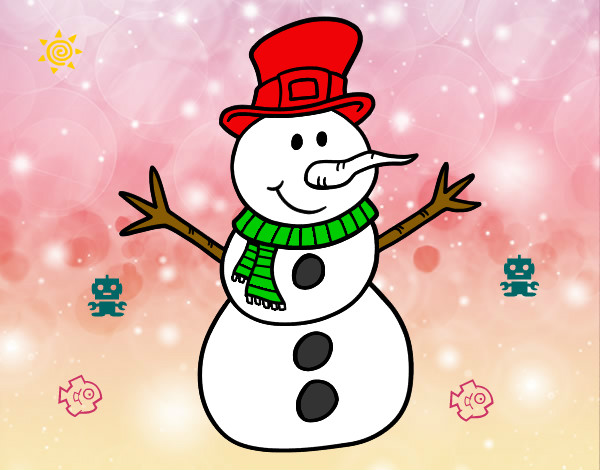 Dibujo Muñeco de nieve con sombrero pintado por miley15