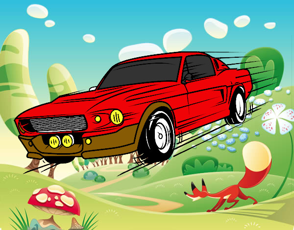 Dibujo Mustang retro pintado por dava