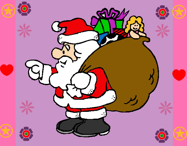 Dibujo Papa Noel con el saco de regalos 1 pintado por cangejo435