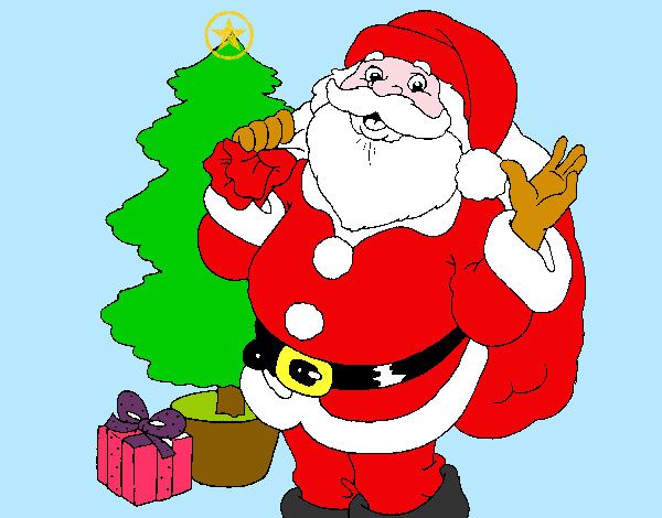Dibujo Santa Claus y un árbol de navidad pintado por mariayc