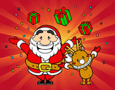 Dibujo Santa y reno con regalos pintado por miguelgs