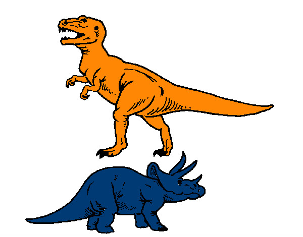 Dibujo Triceratops y tiranosaurios rex pintado por Mateo17