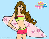 Dibujo Barbie con tabla de surf pintado por marijo1803
