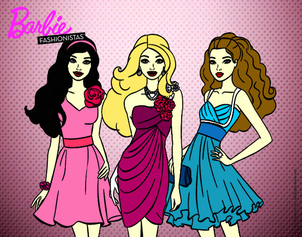 Dibujo Barbie y sus amigas vestidas de fiesta pintado por Rosap