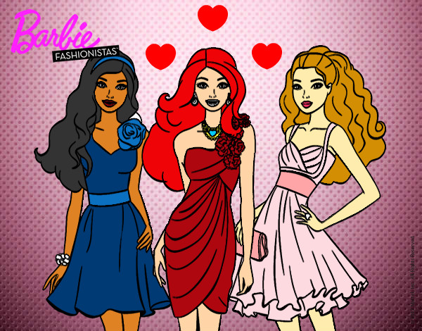 Dibujo Barbie y sus amigas vestidas de fiesta pintado por sylvi