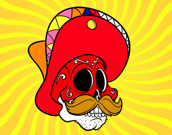 Dibujo Calavera mejicana con bigote pintado por gaspi7