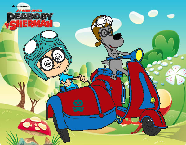 Dibujo Mr Peabody y Sherman en moto pintado por eduardolol