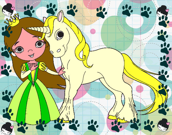 Dibujo Princesa y unicornio pintado por anasue