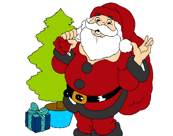 Dibujo Santa Claus y un árbol de navidad pintado por jhordy