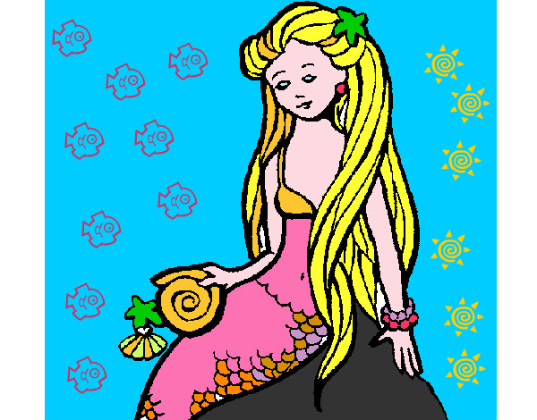 Dibujo Sirena con caracola pintado por Doragris
